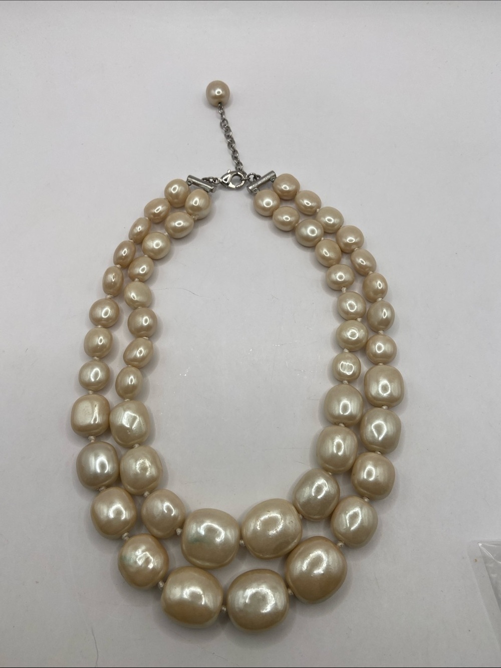 Double Strand Individually Knotted Faux Baroque Pearl Necklace 18”L Feminine - Picture 6 of 7